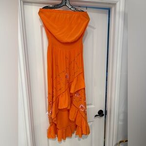 Ramy Brook NWOT Bright Orange Silk Strapless Dress. Size M.